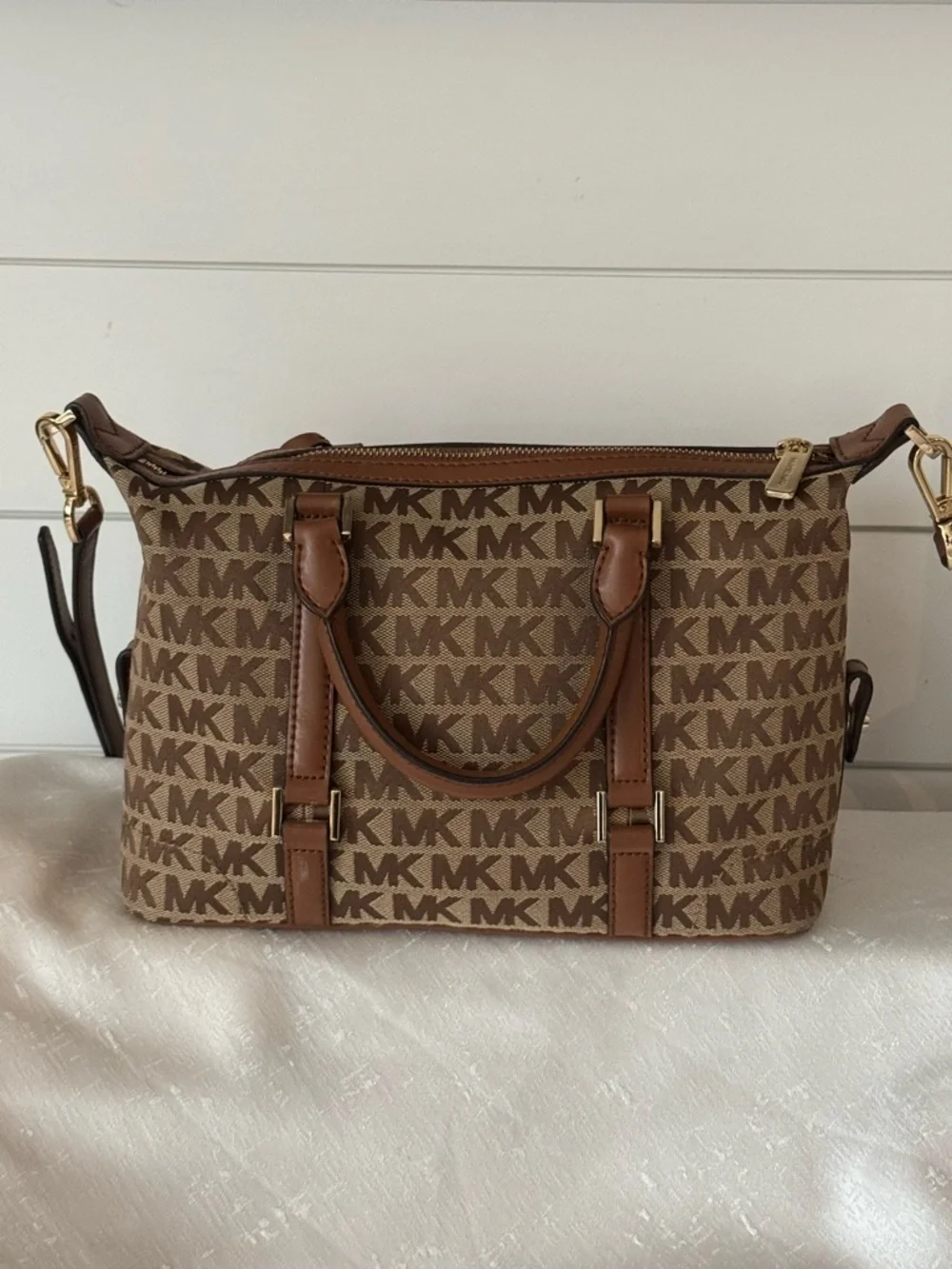 Michael Kors Ginger Small Duffle Style Brown Logo-Print Satchel